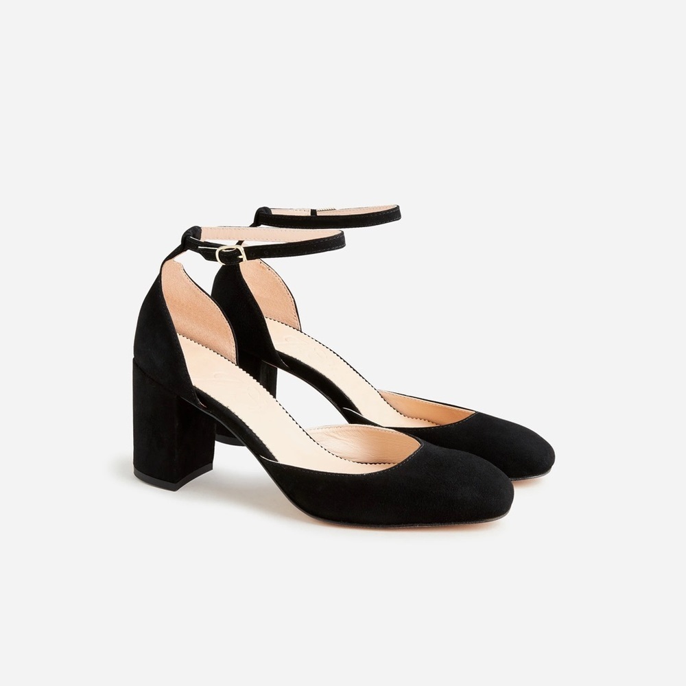 J Crew Maisie ankle-strap heels in black Italian suede size 6